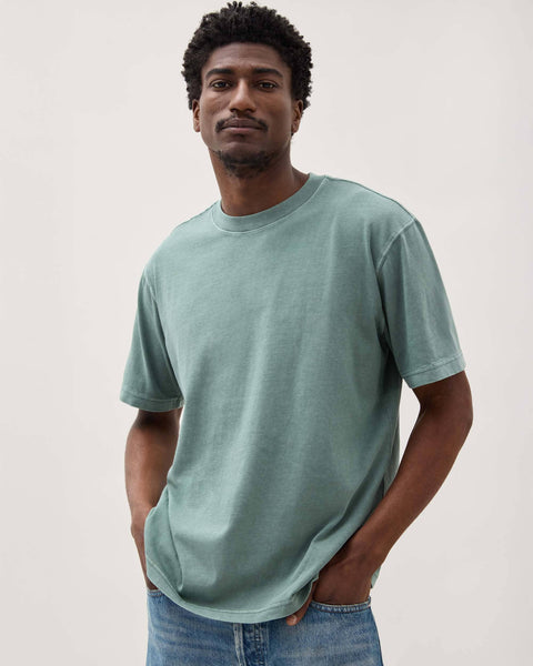 Mens Relaxed Short Sleeve Tee - Pigment Dye Jersey - Sage Leaf