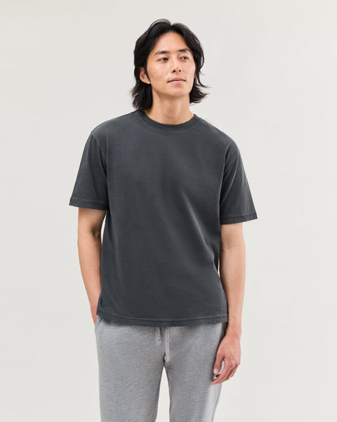 Mens Relaxed Short Sleeve Tee - Pigment Dye Jersey - Stretch Limo