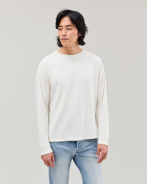 Mens Relaxed Long Sleeve Tee - Pigment Dye Jersey - Bone
