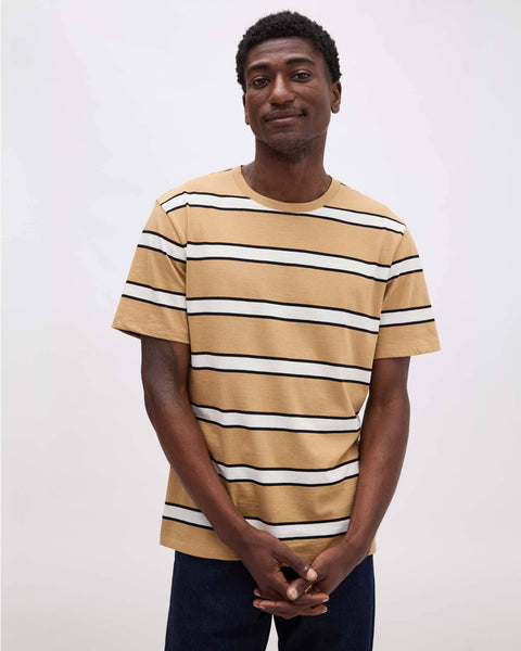 Mens Short Sleeve Stripe Pima Tee - Pima Cotton Jersey - Khaki Stripe