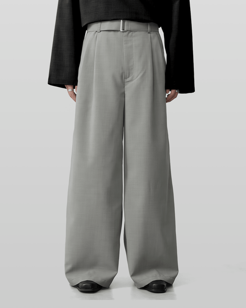 Linen-like Belted Wide Straight Pants