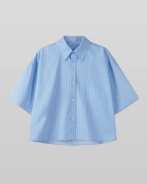 Light Blue Striped Cropped Shirt