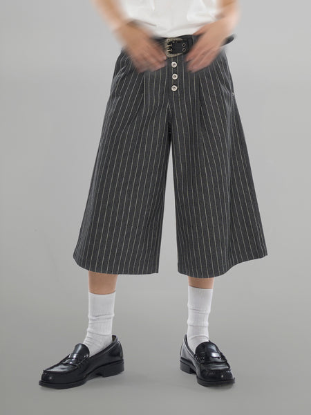 Striped Wide Denim Shorts