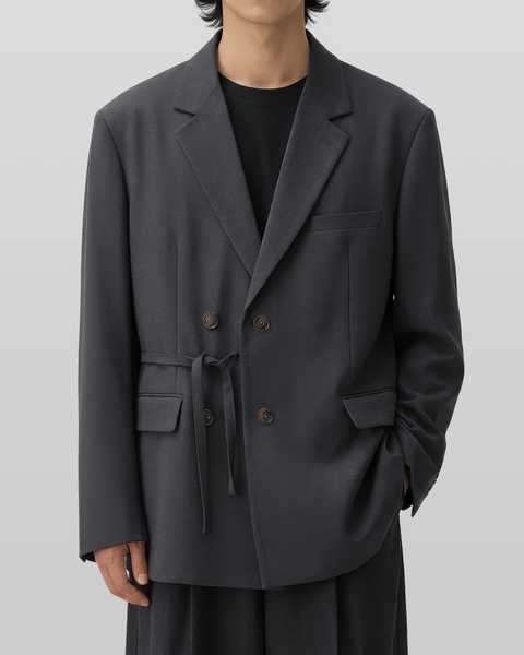 Tie-Waist Double-Breasted Blazer
